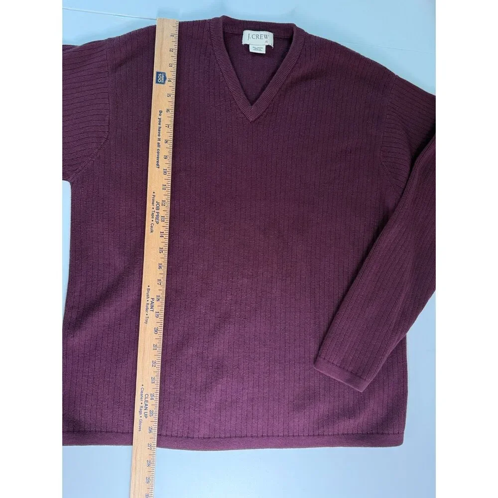 J Crew Men's 100% Cotton V-Neck Sweater Burgundy Size XL